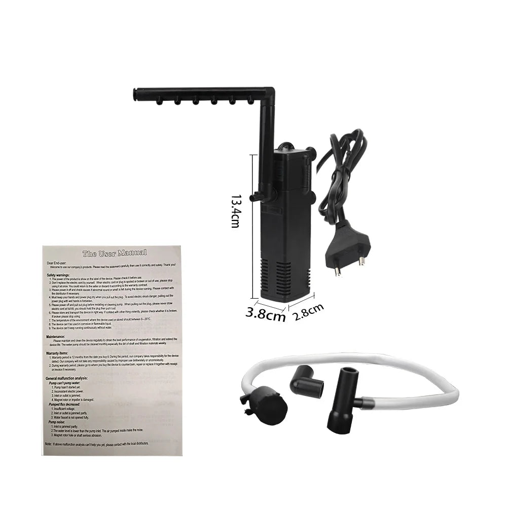 Dompelpomp aquarium 3W–8W stil – filter & zuurstof