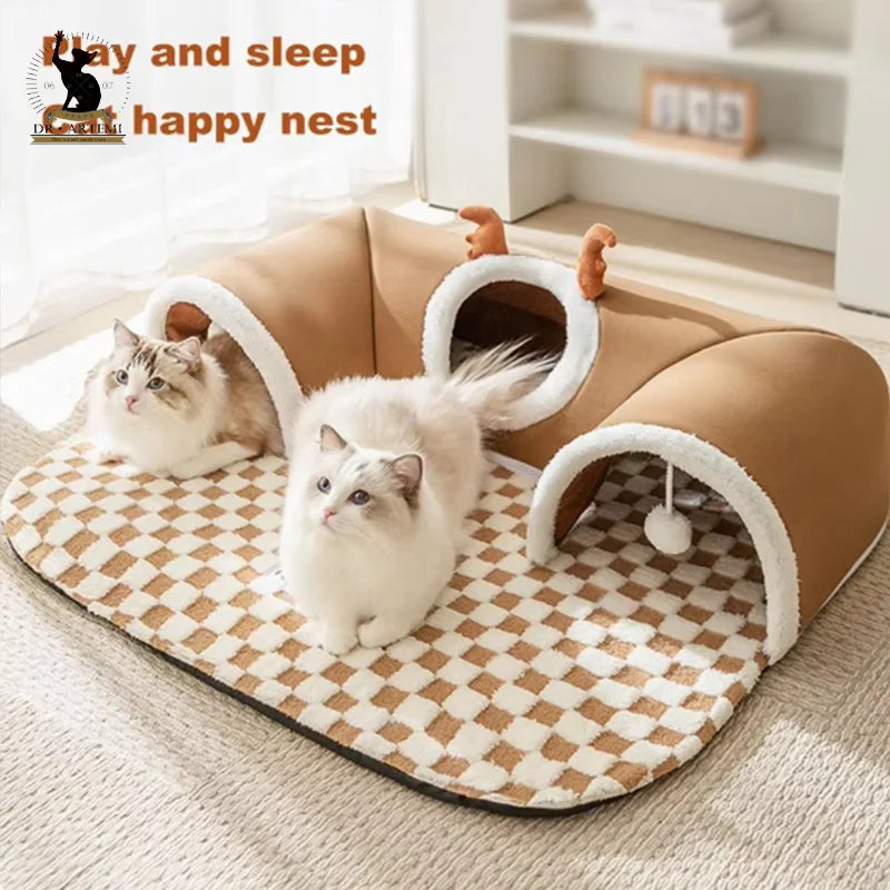 Katten Tunnelbed Pluche 2-in-1 - Met Speelballetjes