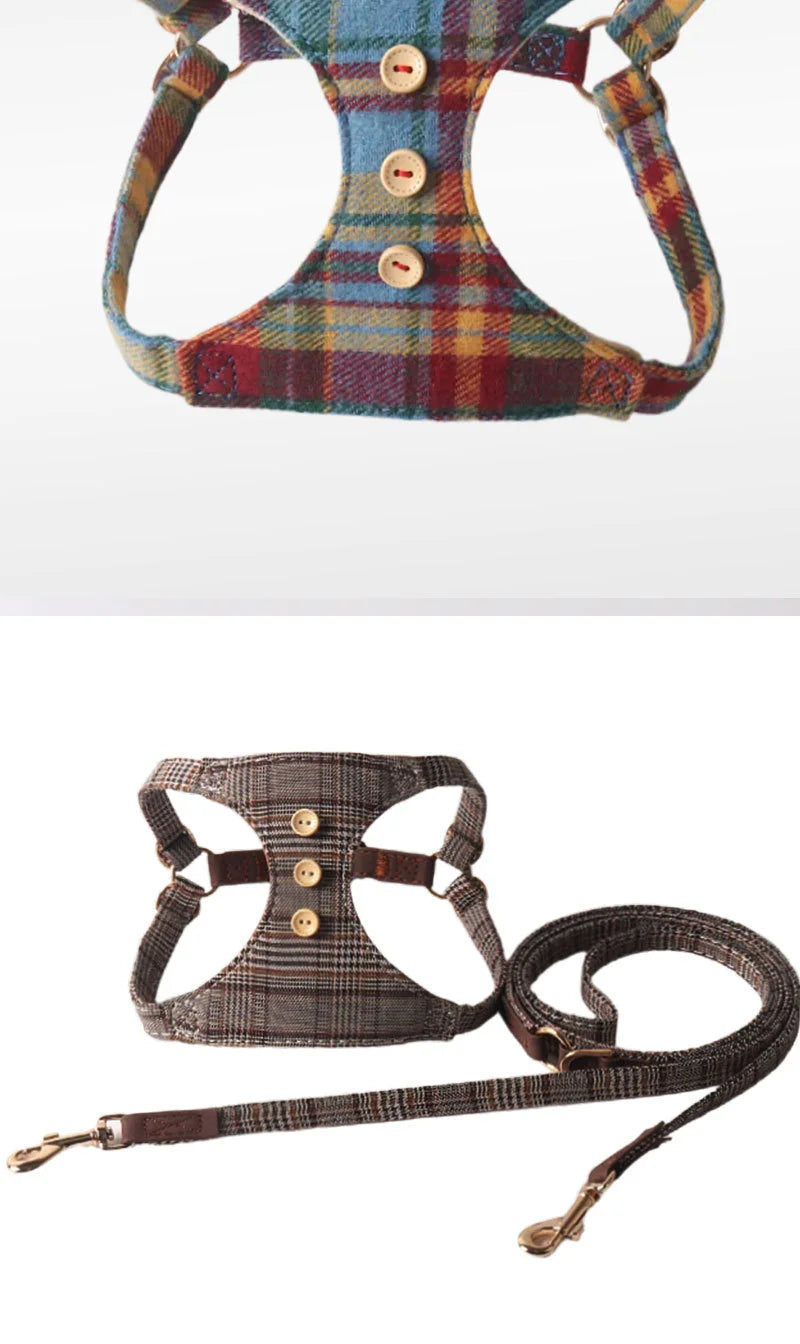 British Plaid – Verstelbaar Hondenharnas met Multifunctionele Lijnset in Britse Stijl