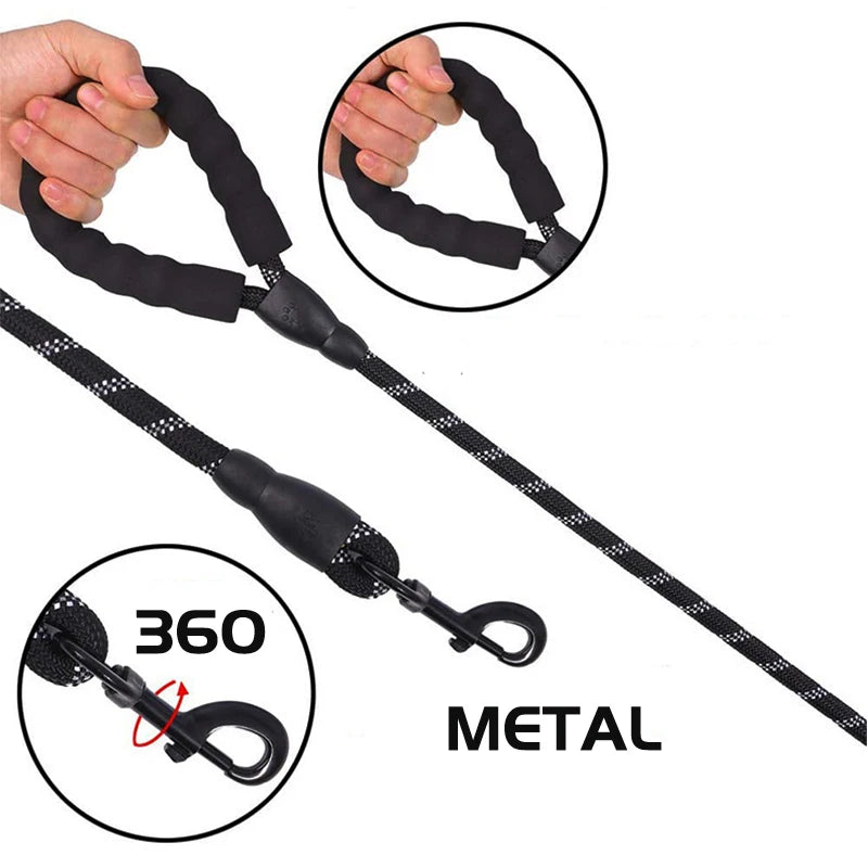 Sterke Nylon Hondenriem 150cm, 200cm, 300cm – Met Zacht Handvat en Haak