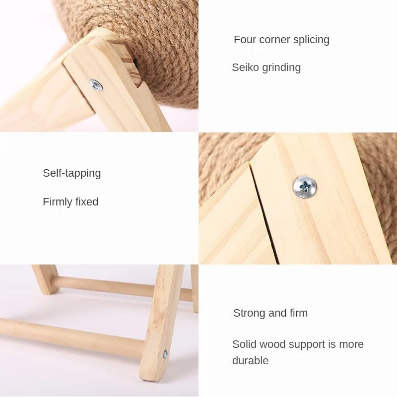 Krabpaal Kat Hout met Henneptouw – Driehoekig Design