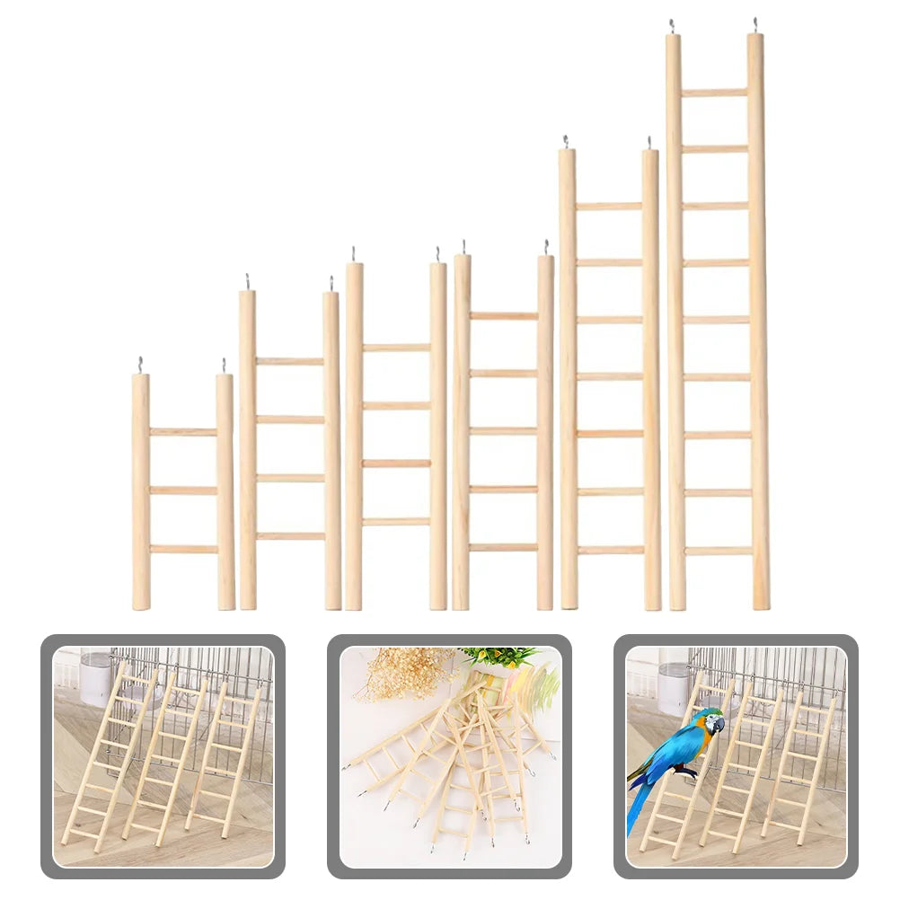 Houten klimladders voor kaketoes – set van 6 – kaki – 16–37 cm