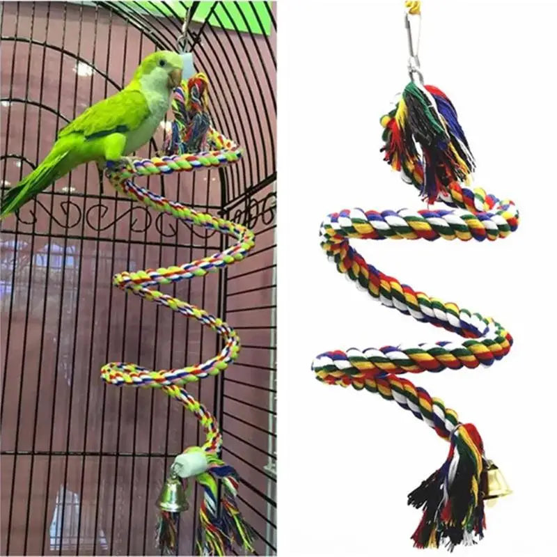 Vogelschommel gevlochten katoen – 50 cm kauwspeeltje voor kooi