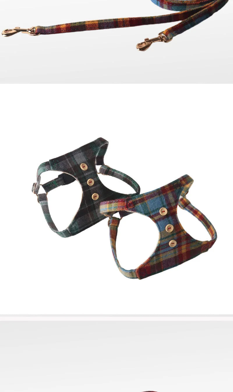 British Plaid – Verstelbaar Hondenharnas met Multifunctionele Lijnset in Britse Stijl