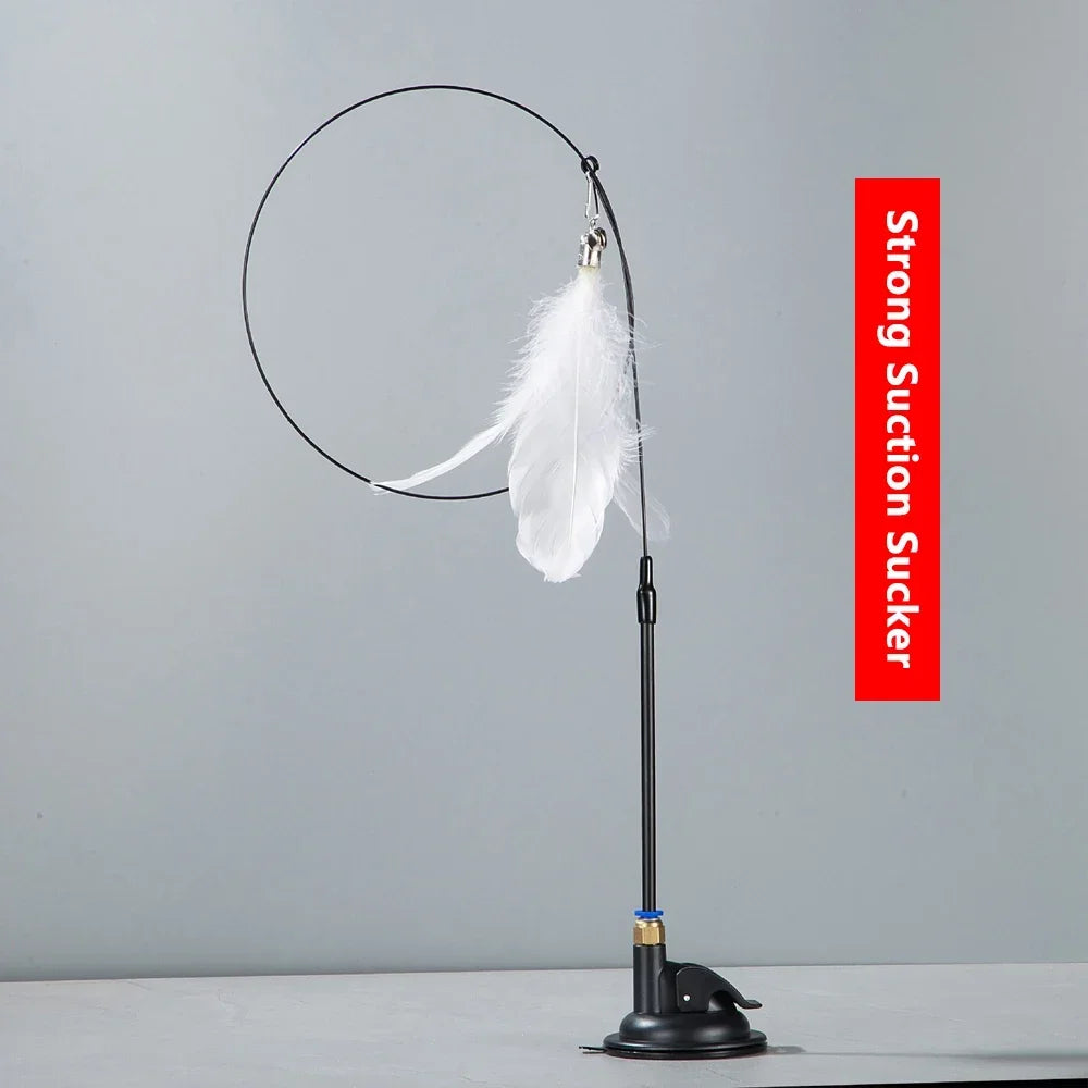 Kattenspeelgoed met Veren en Bel – 80cm Teaser Stok met Zuignap