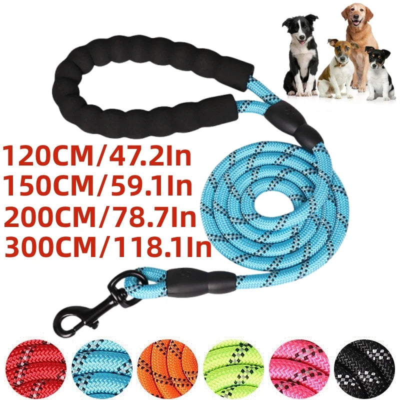 Sterke Nylon Hondenriem 150cm, 200cm, 300cm – Met Zacht Handvat en Haak
