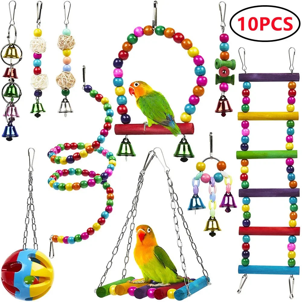 Vogelspeelgoed hangmat set hout 5/6/7-delig voor kleine papegaaien