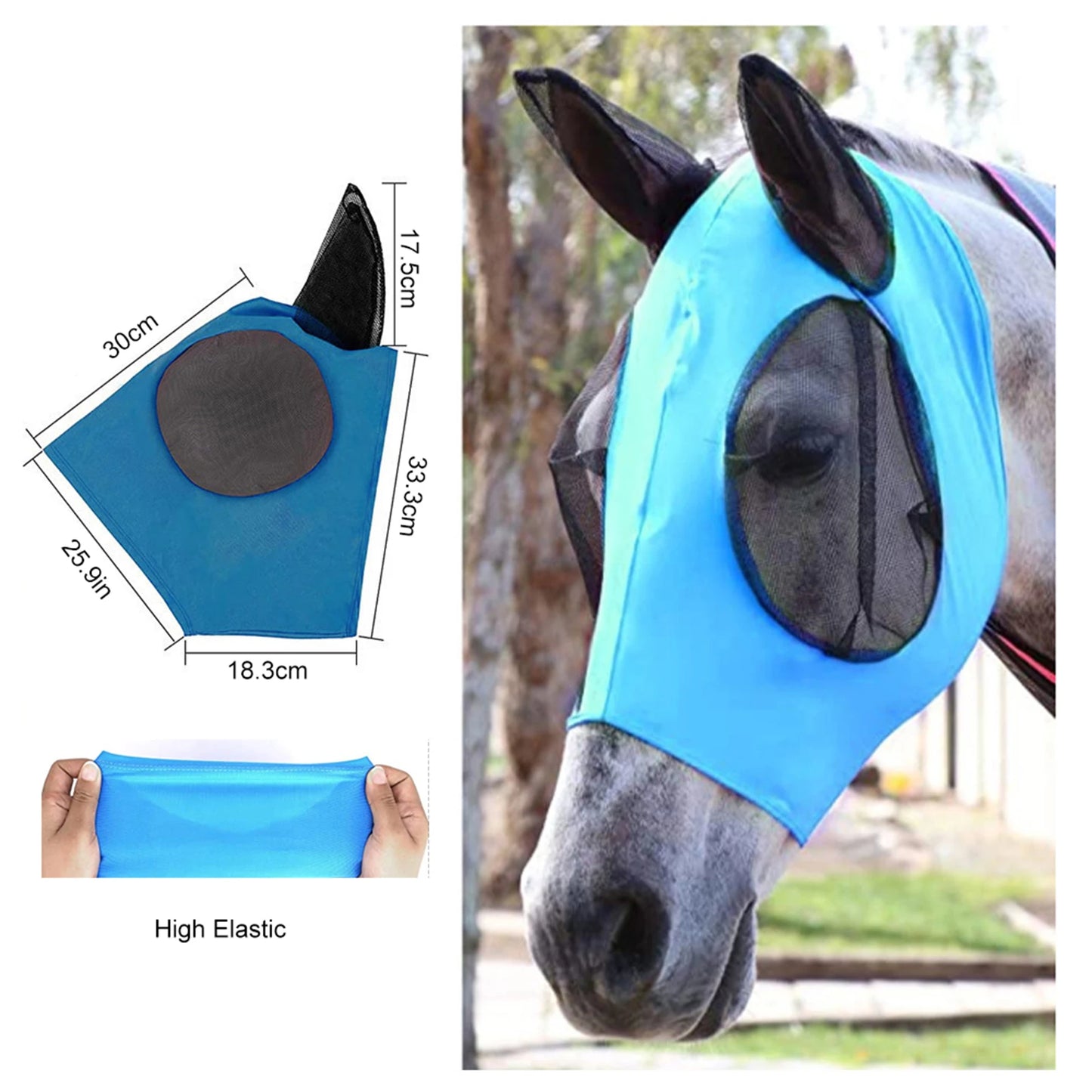 AeroShield 3D – Ademend Vliegenmasker voor Paarden met Oorbescherming & Oogbescherming