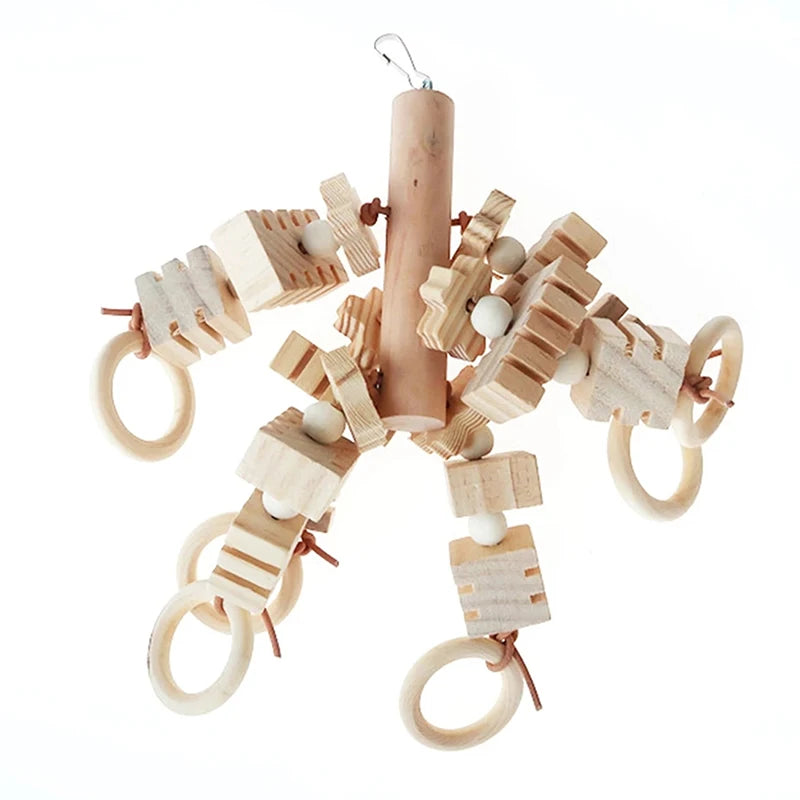 Groot papegaaienspeelgoed – natuurlijk grenenhout kauwspeeltje, hangend