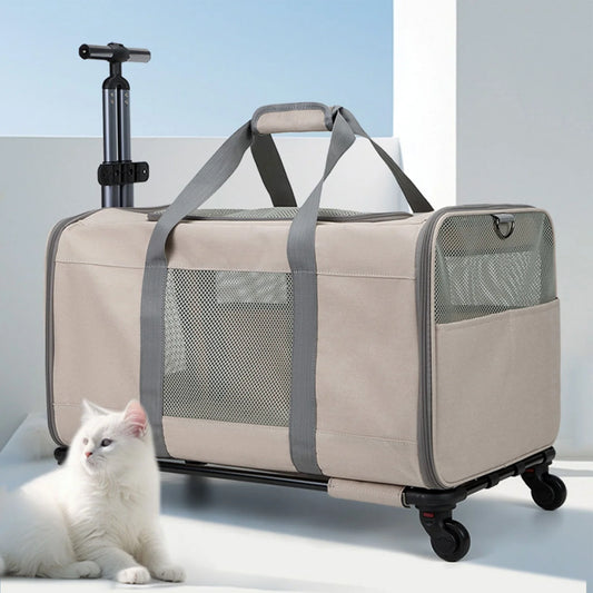 Huisdierentrolley Oxford Kaki 60x40x35 cm – Draagtas met Wielen voor Kat of Kleine Hond