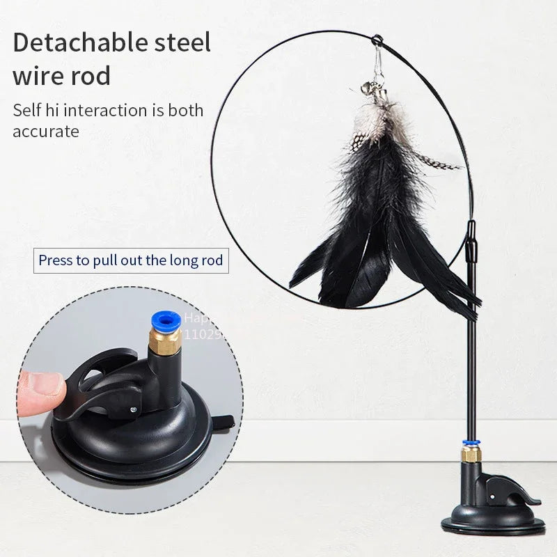 Kattenspeelgoed met Veren en Bel – 80cm Teaser Stok met Zuignap