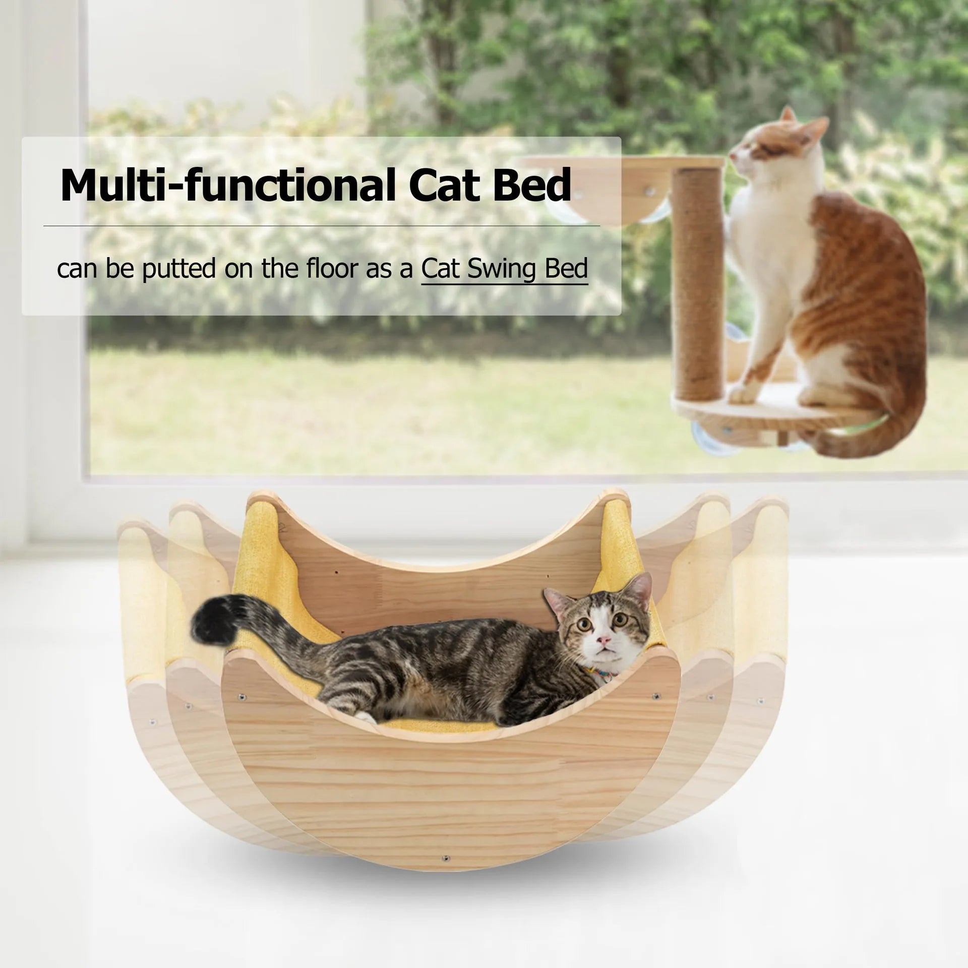 Houten kattenraamhangmat