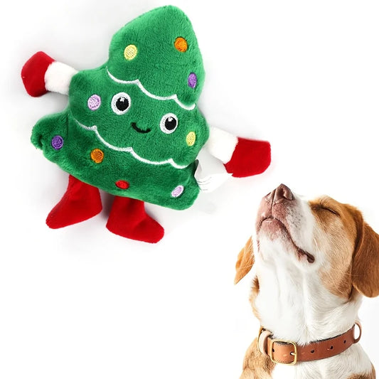 PawJoy Kerstboom Knuffelspeeltje – Duurzaam Pluche Kauwspeelgoed voor Kleine Honden