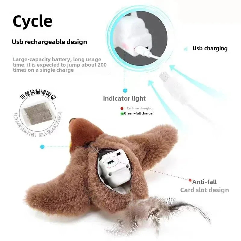 Interactieve Kattenvogel met Geluid, Kattenkruid en USB-oplading