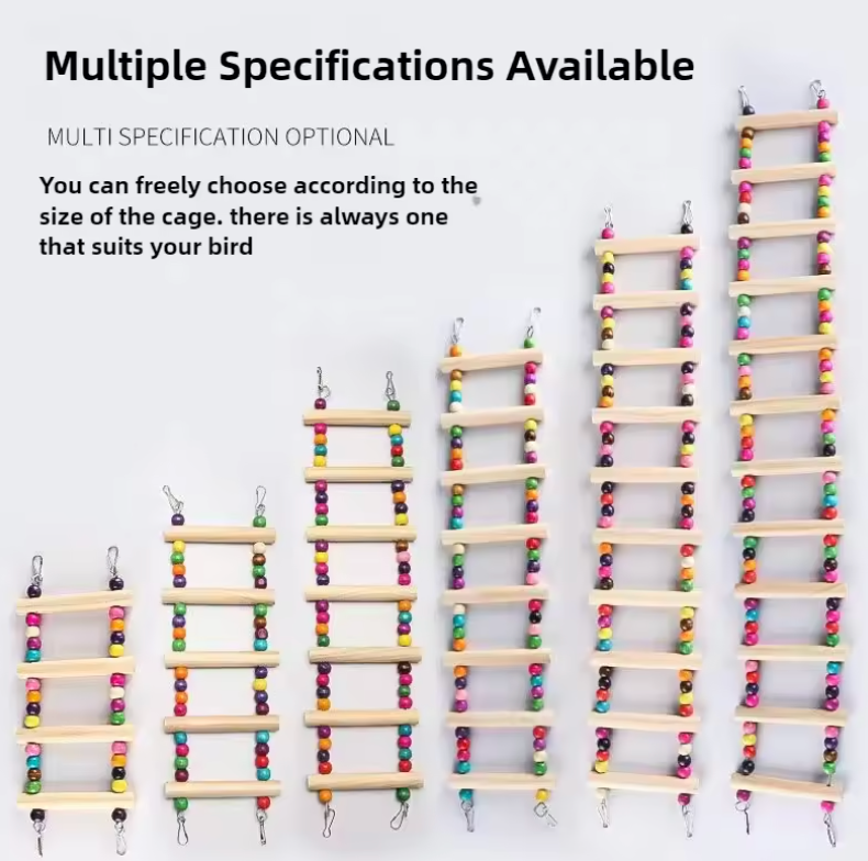 Houten klimladder voor papegaaien – 31–56 cm – met ophanghaken