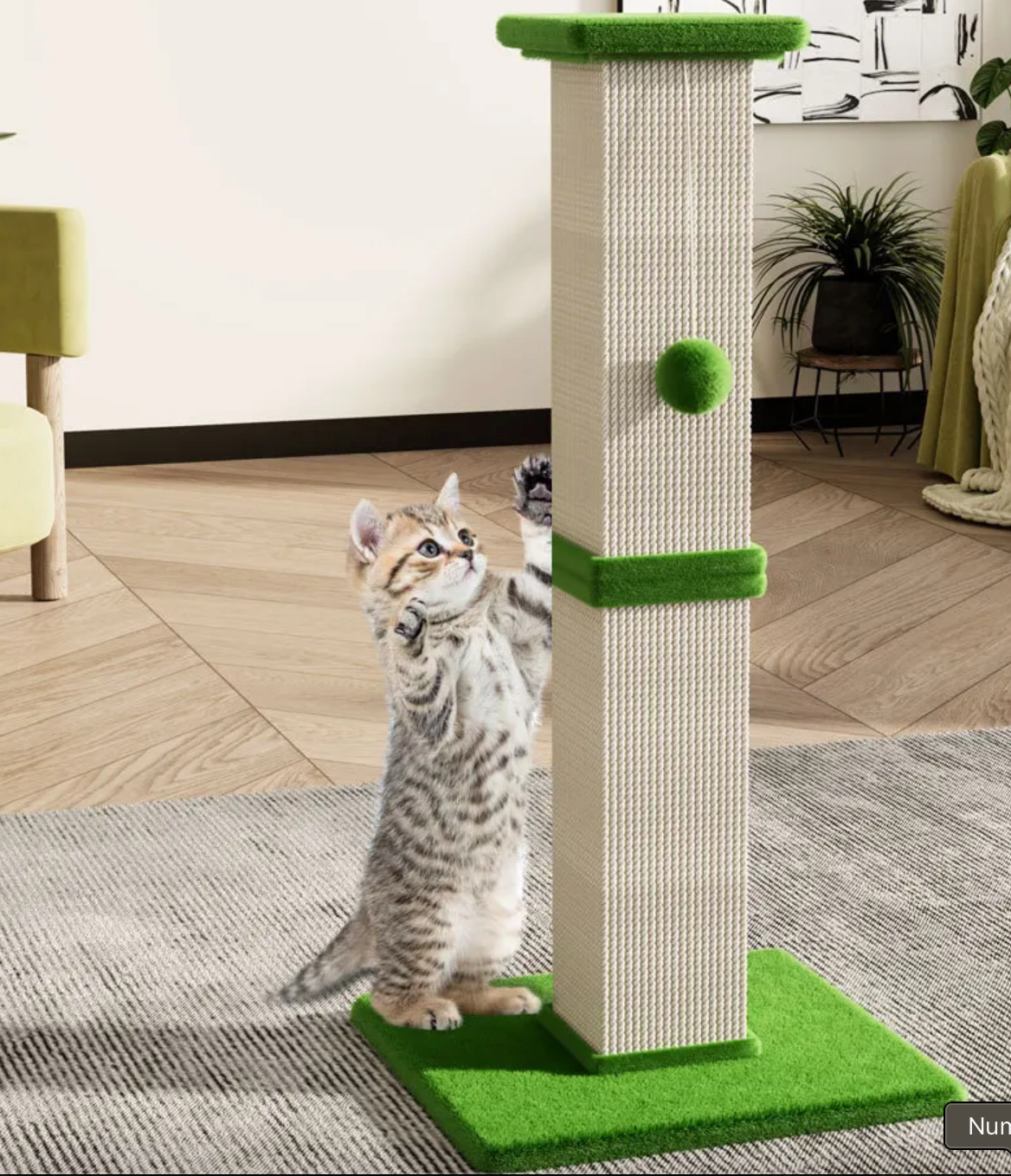 Krabpaal Kat 80cm Hoog – Sisal met Speelbal, 40x40cm Basis, Meerkleurig