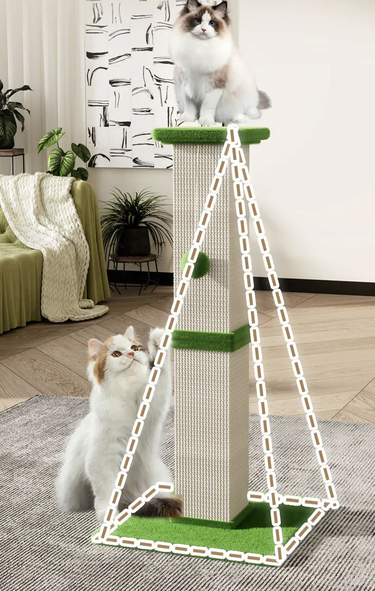 Krabpaal Kat 80cm Hoog – Sisal met Speelbal, 40x40cm Basis, Meerkleurig
