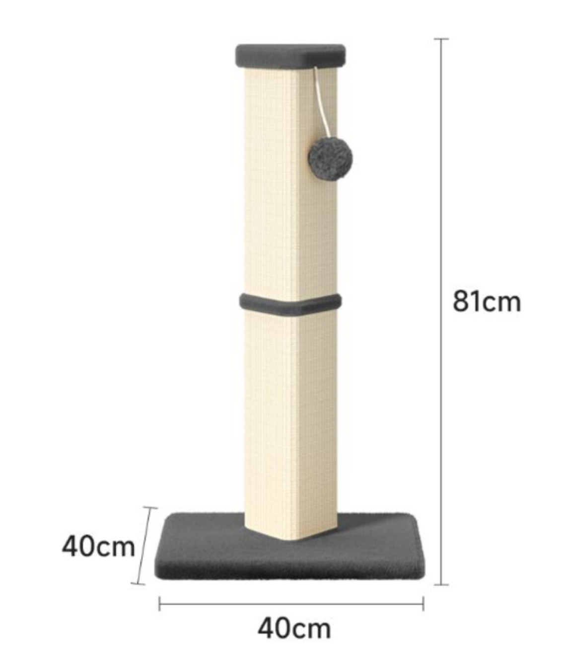 Krabpaal Kat 80cm Hoog – Sisal met Speelbal, 40x40cm Basis, Meerkleurig