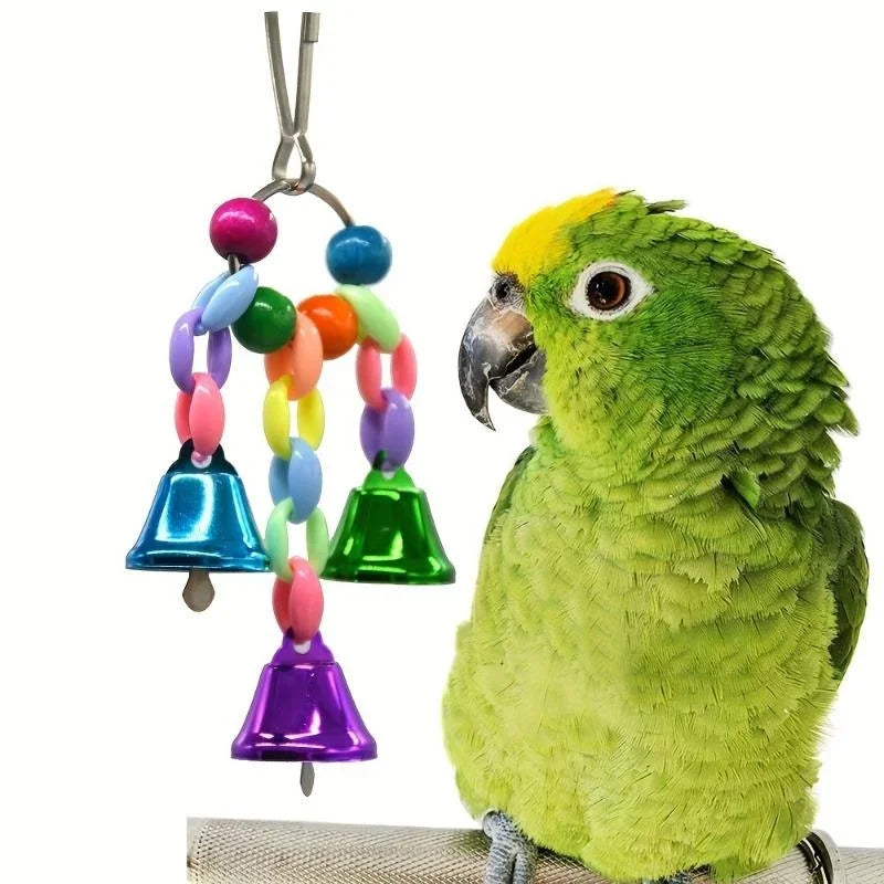 Vogelkooispeelgoed met bel – houten kralen en staal, hangend