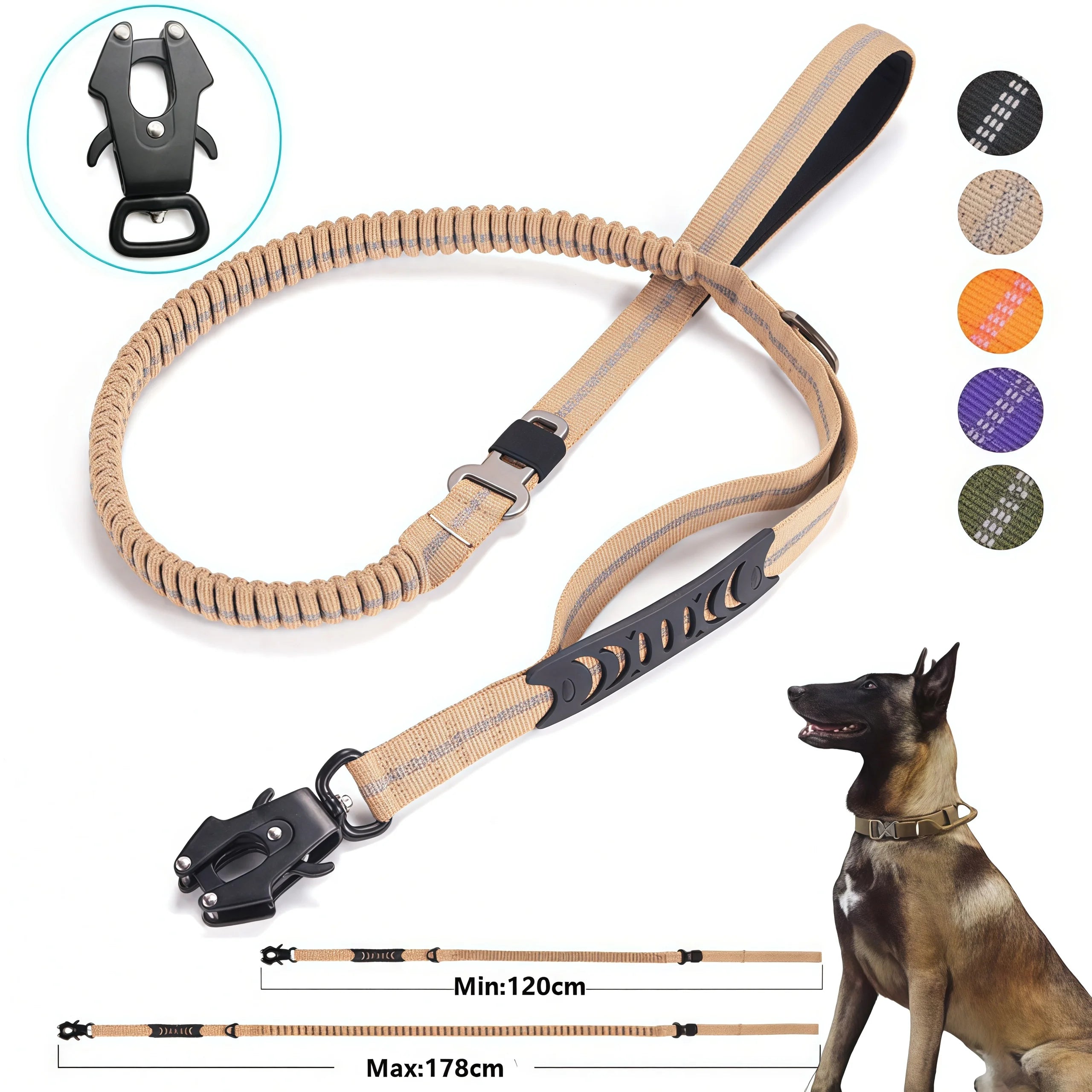 Reflecterende Bungee Hondenriem Nylon  – Voor Grote Honden Zwart