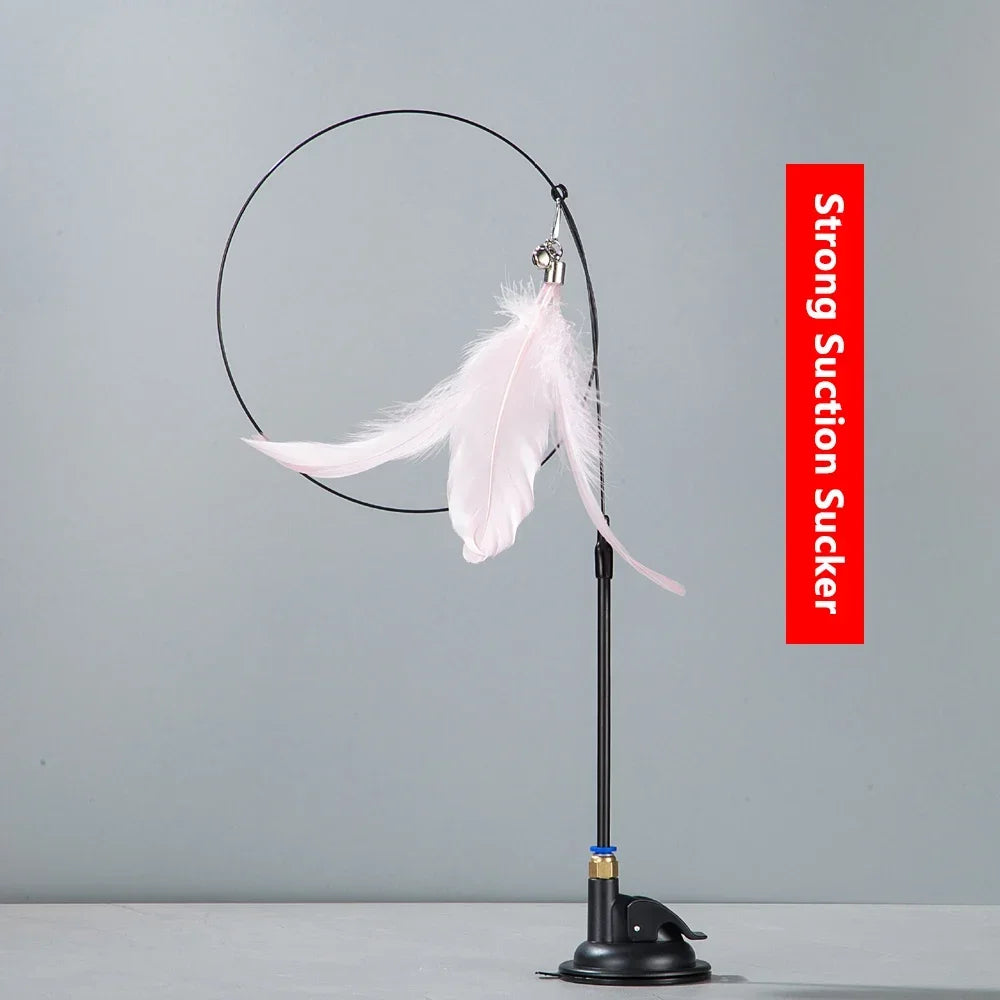 Kattenspeelgoed met Veren en Bel – 80cm Teaser Stok met Zuignap