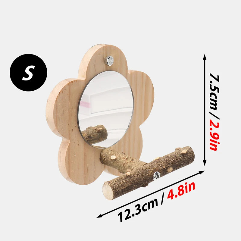 Vogelzitstok hout met spiegel – Natuurlijk zitplatform S/M formaat