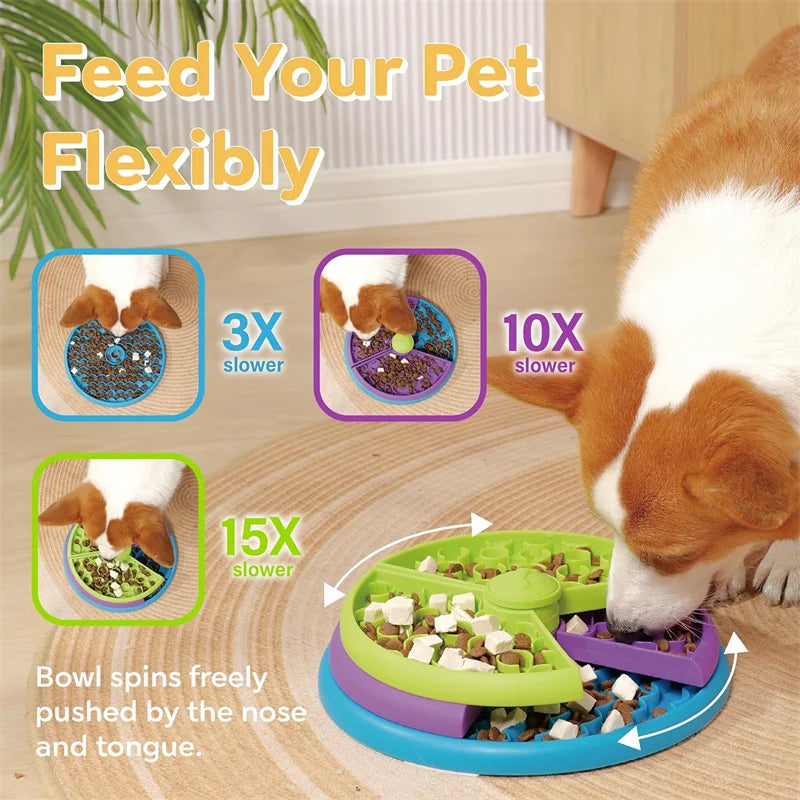 Slow Feeder Hond – 3-Lagen Puzzelbak, Antislip, Blauw/Groen