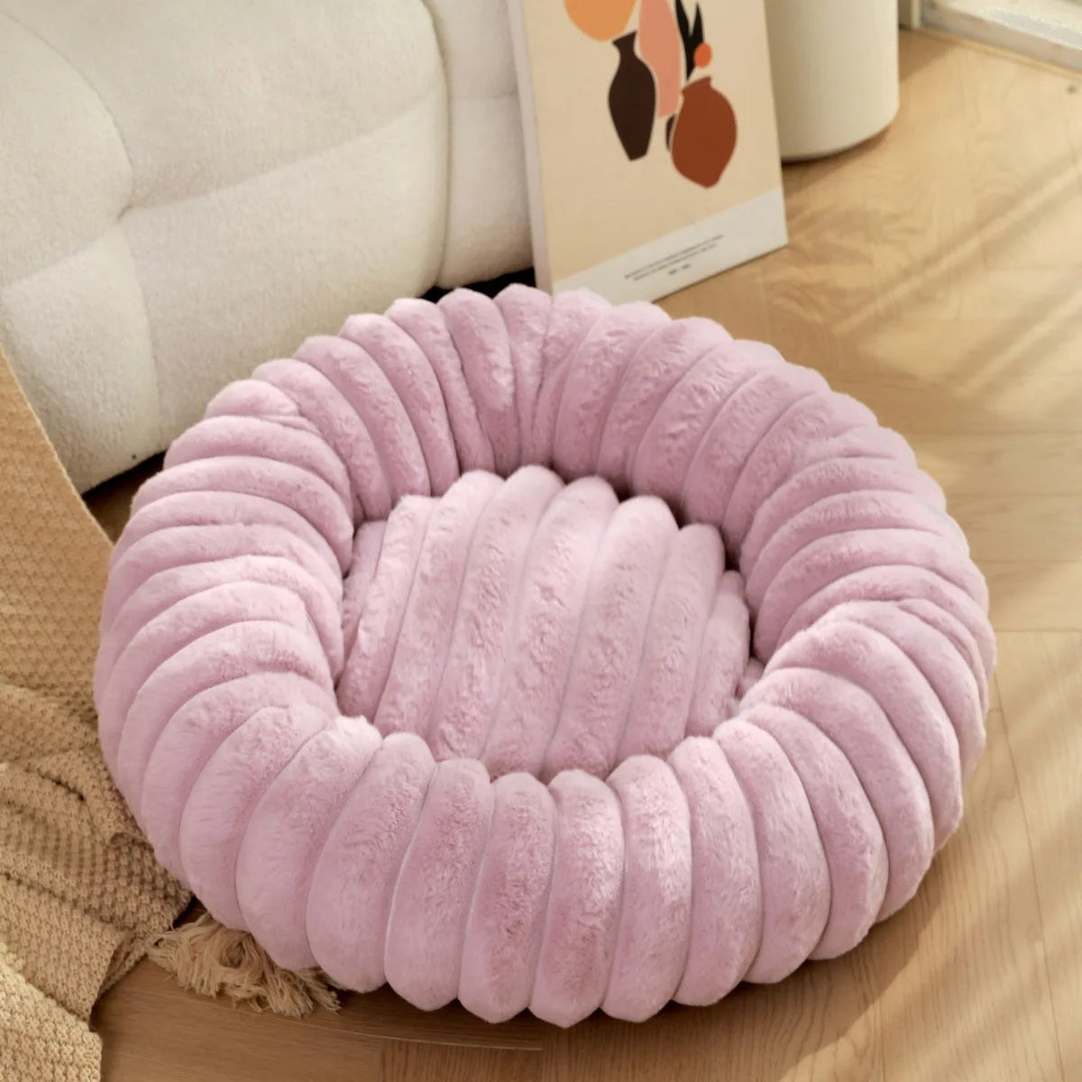 Ronde Pluizen Huisdiermatras  – Warm Wasbaar Bed voor Kat/Hond
