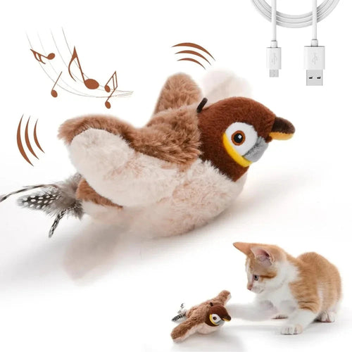 Interactieve Kattenvogel met Geluid, Kattenkruid en USB-oplading
