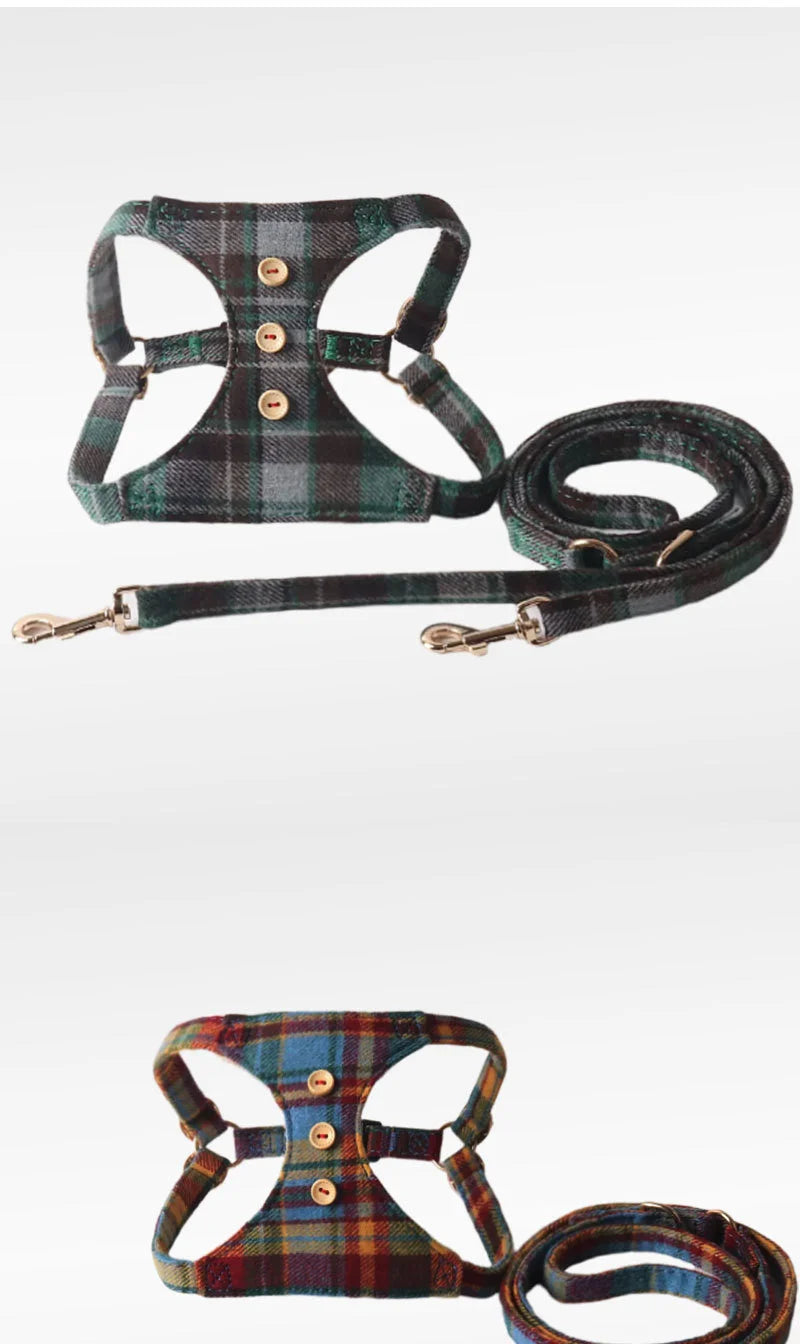 British Plaid – Verstelbaar Hondenharnas met Multifunctionele Lijnset in Britse Stijl