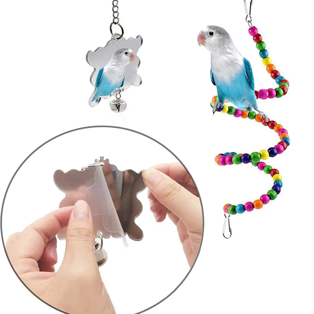 7-delig papegaaienspeelgoed set hout kunststof voor kleine vogels 21x14 cm