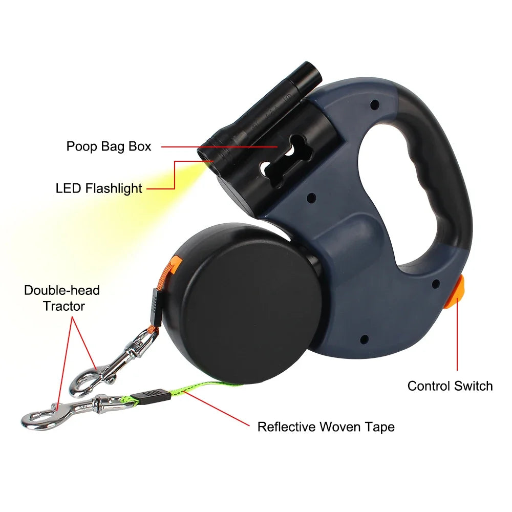 DuoWalk 3M Automatische Hondenriem met Zaklamp & Poepzakhouder
