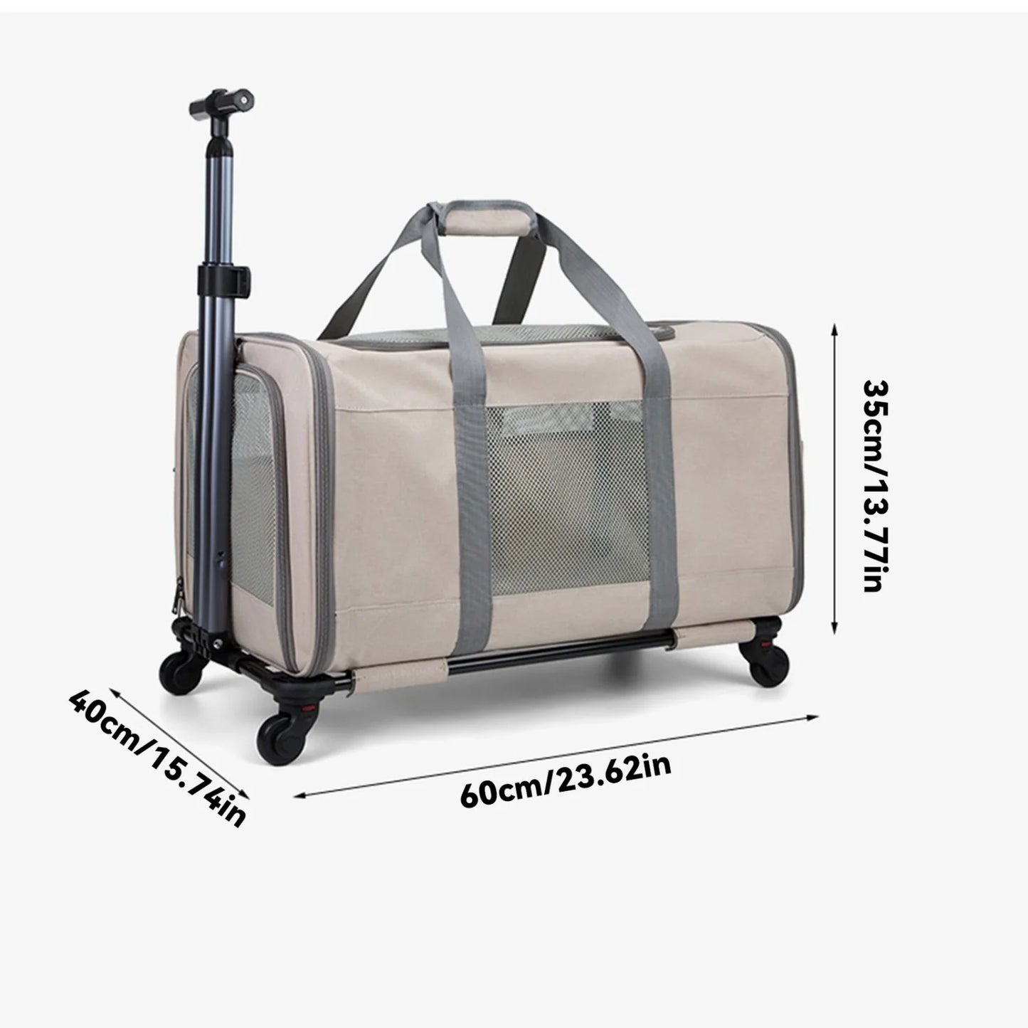 Huisdierentrolley Oxford Kaki 60x40x35 cm – Draagtas met Wielen voor Kat of Kleine Hond