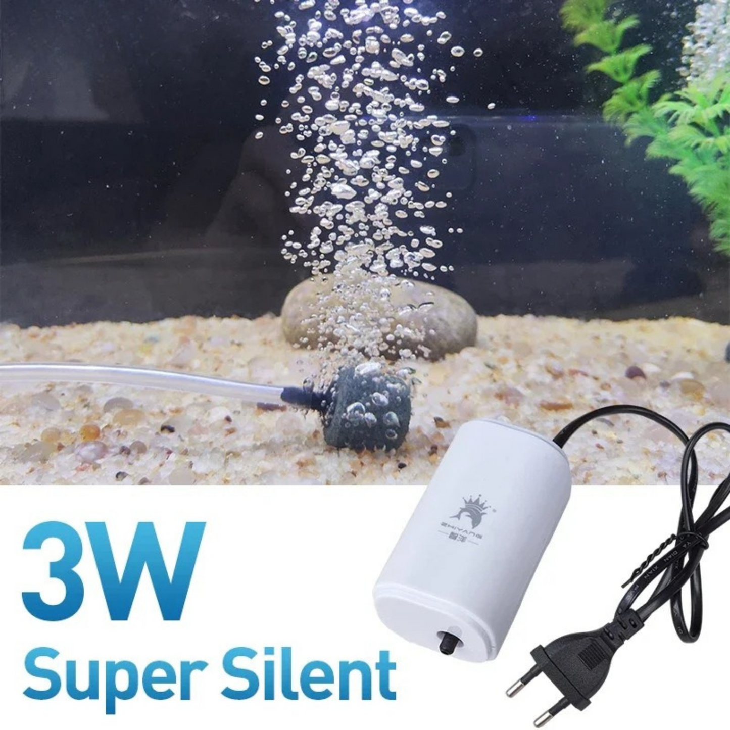 Aquarium luchtpomp 3W ultrastil – 3 l/min – kunststof – EU stekker