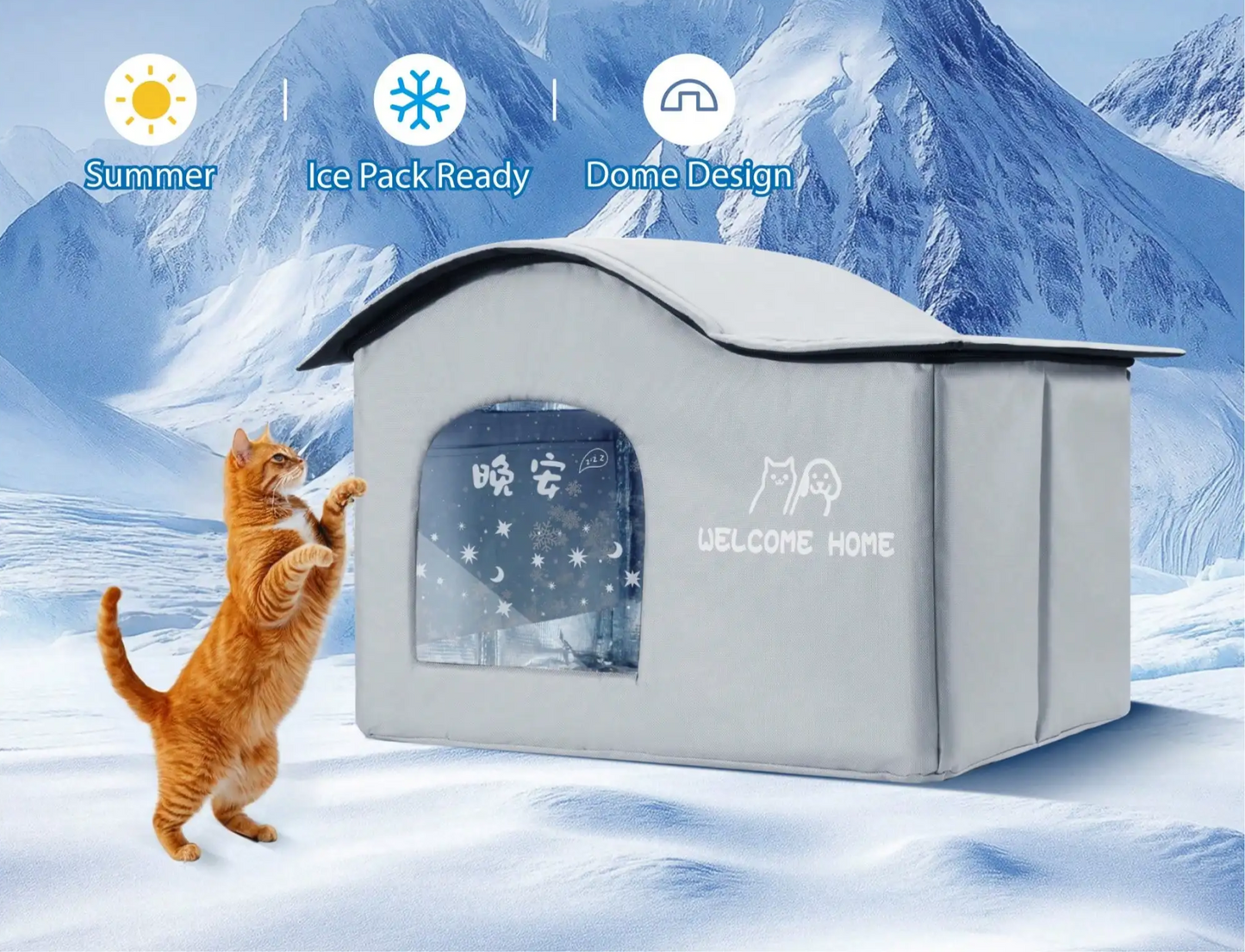 ThermaKool Opvouwbaar Isolerend Kattenhuis – 2-in-1 Verkoelend & Verwarmend met Ijspacks & Keerbaar Matras