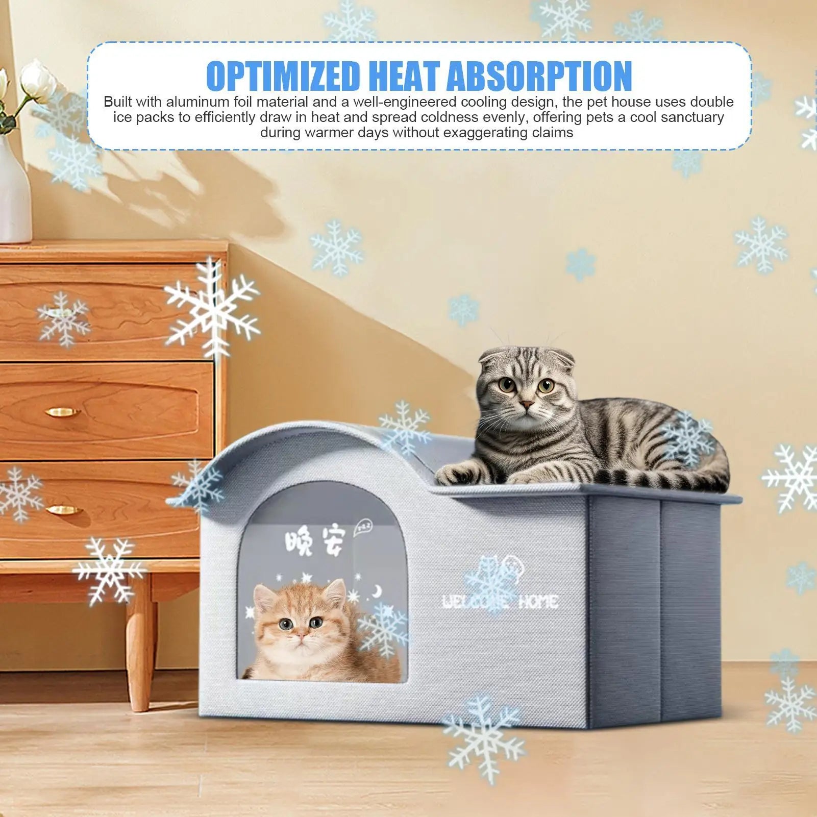 ThermaKool Opvouwbaar Isolerend Kattenhuis – 2-in-1 Verkoelend & Verwarmend met Ijspacks & Keerbaar Matras